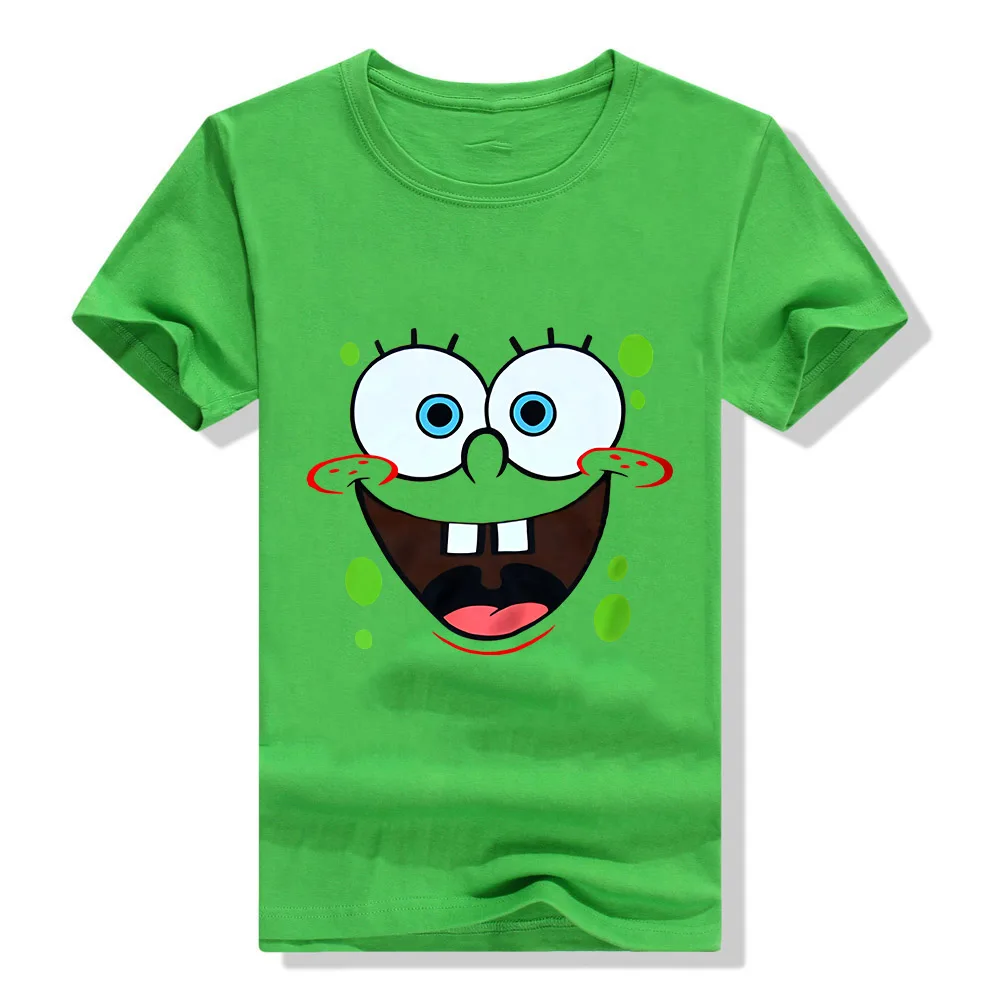 Губка Боб лицо взрослая футболка хлопок короткий рукав Футболка - Цвет: Зеленый