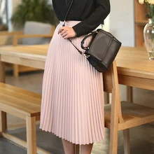 Модные женские плиссированные юбки с высокой талией, однотонные, средней длины, розовые, синие, красные плиссированные однотонные юбки средней длины, эластичная юбка