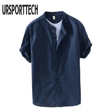 URSPORTTECH 2020 New Vintage Mens Shirt Summer Cotton Linen Loose Casual Solid Short Sleeve Button Tops Harajuku Brand Blouse URSPORTTECH 2020 New Vintage Mens Shirt Summer Cotton Linen Loose Casual Solid Short Sleeve Button Tops Harajuku Brand Blouse