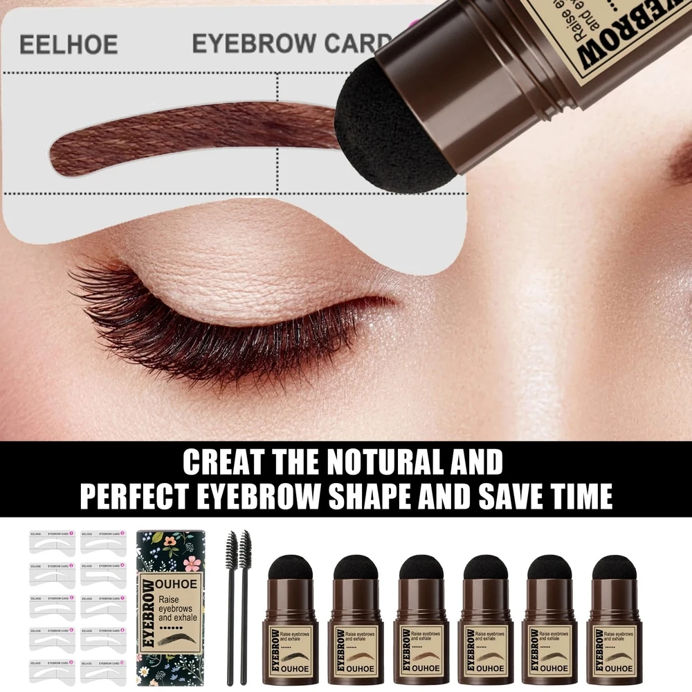 Passo Sobrancelha Stamp Shaping Kit à Prova Impermeável Água Longa Duração Sobrancelha Vara Linha de Cabelo Natural Maquiagem Sobrancelha Stencils Escova um 15 Realç. sobranc.