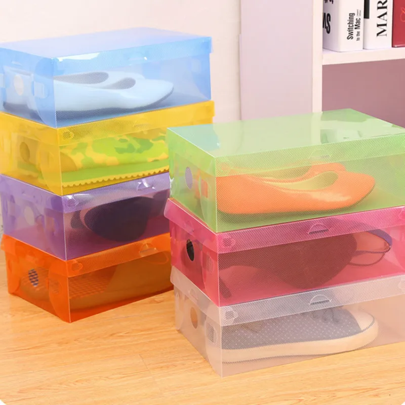 

New clamshell storage shoe box Color crystal transparent folding dustproof thickening shoes plastic storage box