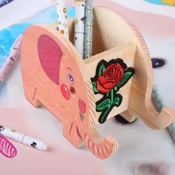 

Brush Pot Container Pattern Pen Stationery Office Table Woodiness Elephant Small Portable Pencil Holder Desk Storage Pony