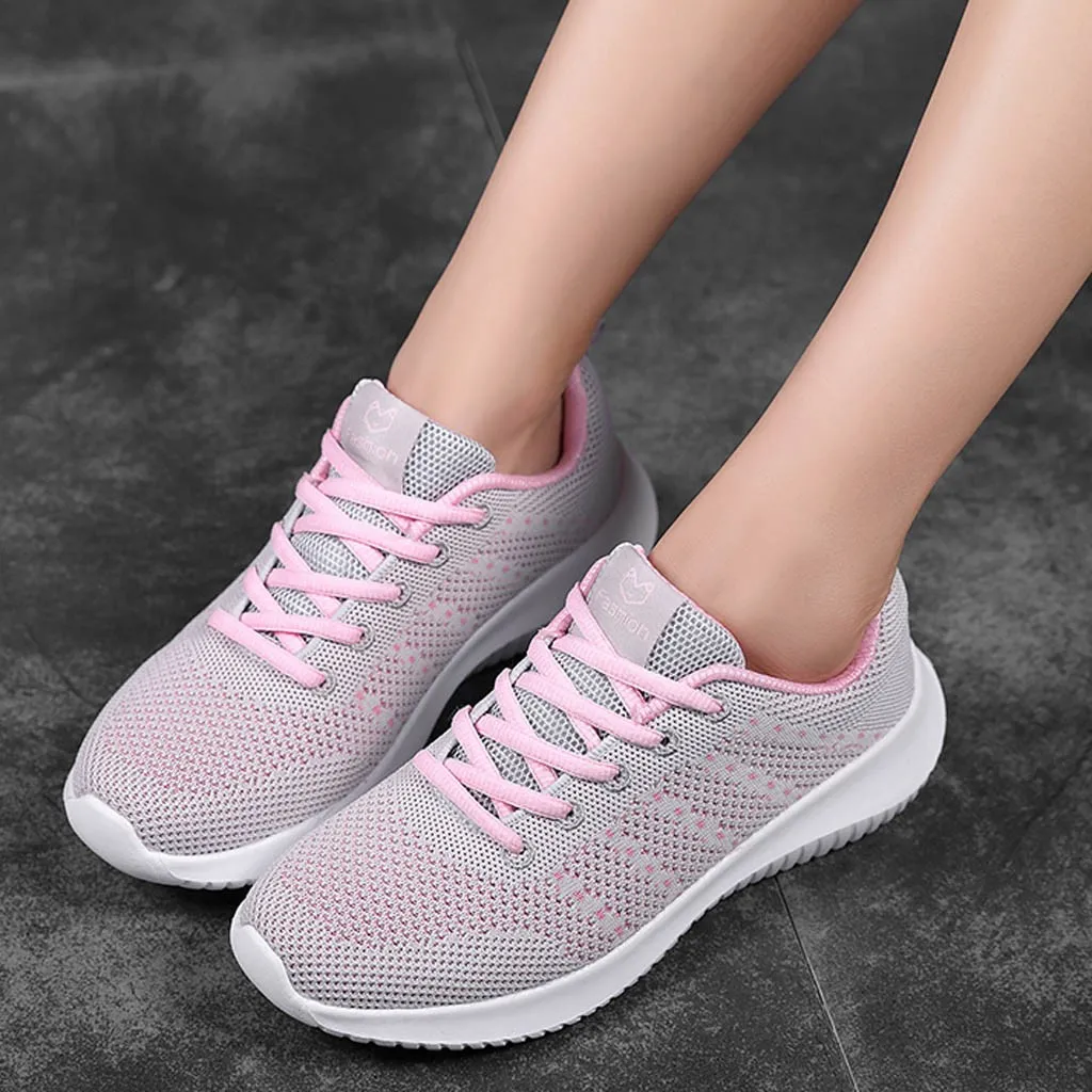 

Women Casual Shoes Fashion Breathable Walking Mesh Lace Up Flat Shoes Sneakers Women Tenis Feminino White Vulcanized Shoes#3