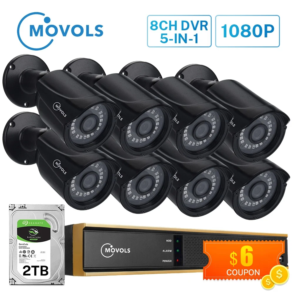 MOVOLS CCTV комплект 2MP наружного наблюдения ИК камера видеонаблюдения 8CH охранного с