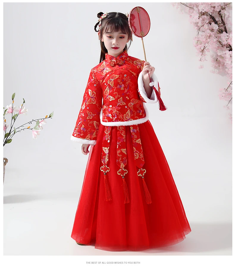 Зимнее платье для девочек детское драматическое платье Han Fu для девочек традиционное китайское древнее плотное платье Новогоднее платье