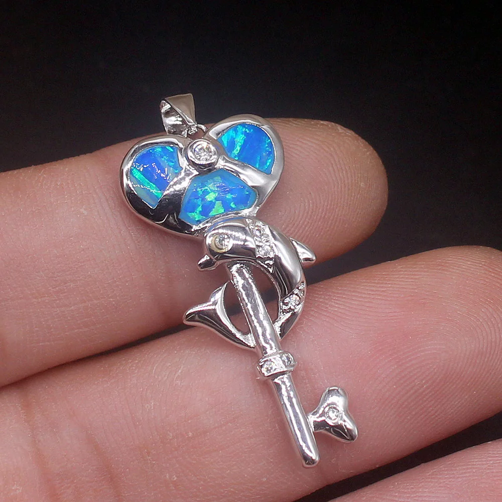 Gemstonefactory Jewelry Big Promotion 925 Silver Natural Blue Opal Dolphin Shape Women Ladies Gifts Necklace Pendant 20214527