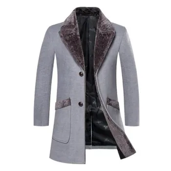 

Overcoat Male Wool Blend Mid Long Winter Coat Men With Fur Collar Coat Men Winter Trench Manteau Homme Hiver