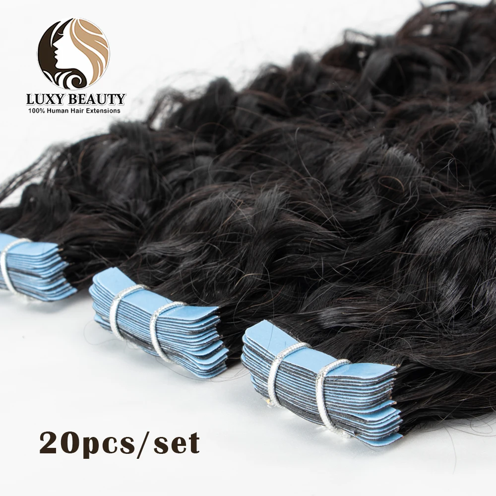 Tape in Hair Extensions Water Wave For Black Women Body Wave 100% Human Hair Adhesive Invisible Black Hair Wet and Wavy