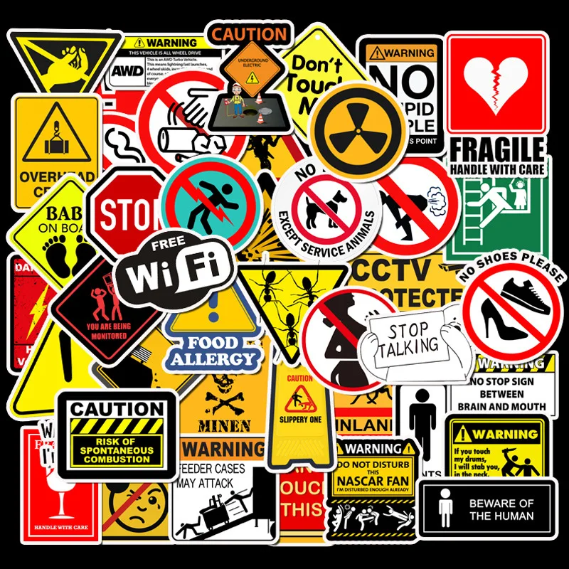 50Pcs Warning Stickers Cool Waterproof Spoof Graffiti Skateboard Pad Car Laptop Snowboard Bicycle Luggage Decal sticker - Цвет: 50PCS