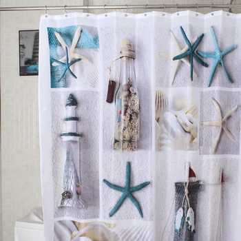 

High Quality 3d Bath Curtain Starfish Printed Shower Curtains Bath Products Bathroom Decor With Hooks Waterproof