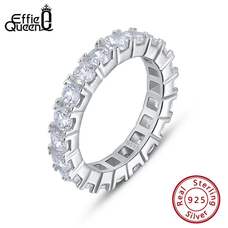 

Effie Queen Silver 925 Finger Ring Fancy Ladies Ring Paved with 22 Pieces AAAA Zircon Wedding Band Engagement Jewelry Ring BR205