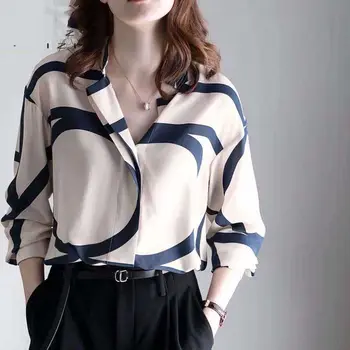 

Fashion Women Chiffon Blouse Shirt 2020 Spring and Autumn Long Sleeve Office Splicing Temperament Loose Shirt Plus Size Tops 144