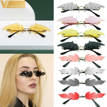 

Halloween Sun Glasses Flame/Bat Flame Rimless Retro New Fashion Summer Sun Glasses Eyewear for Party(Red/Yellow/Pink/Black/Gray)