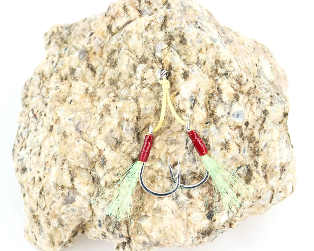 Ganchos de Pesca com Pena Duplo de Alta Linha de Kevlar Volin Lento Jigging Assist Gancho 1 - 0 2 3 5 7 Fio Aço Carbono 2pcs 7 Lento Jigging Assist Gancho 1 0 2