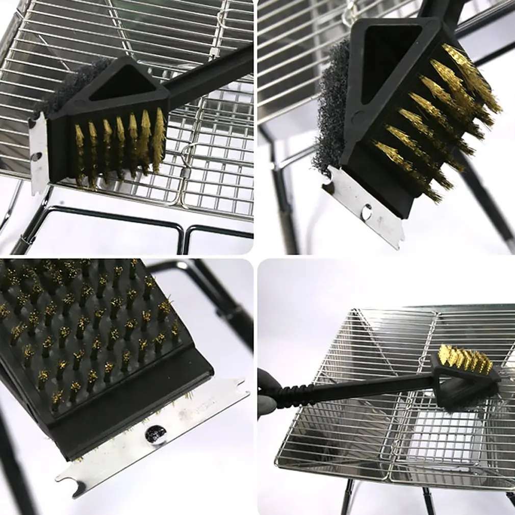 BBQ Grill Cleaning Brush Barbeque Cleaning Scrubber with 3 in 1 Brush Heads Stainless Steel Bristle Wire