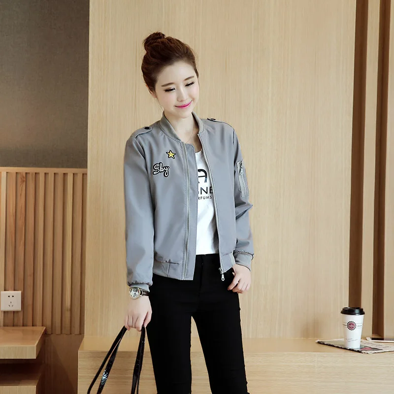 

2019 Spring Long Sleeve Short Slim Fit Zipper Access Control Versatile Cropped Jacket Casual WOMEN'S Jacket