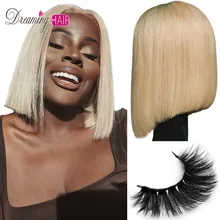 1B 613 Синтетические волосы на кружеве парики из натуральных волос с эффектом деграде(переход от темного к Мёд блондинка 13x6 парик, короткая стрижка, прямые волосы Remy бразильские предварительно короткие парики для чернокожих Для женщин