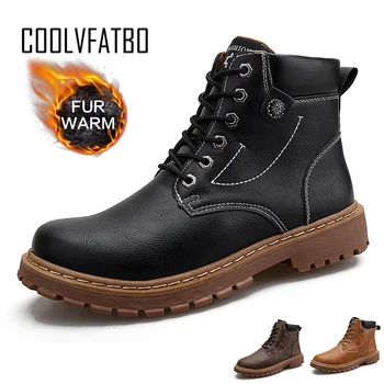 

COOLVFATBO Men's winter boots waterproof short plush solid fashion ankle boots for students round toe wear-resistant male boot