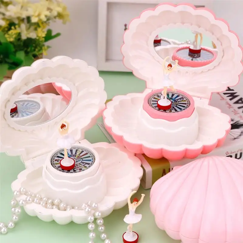 Music Box Shell Shaped Rotating Ballerina Music Box With Light Beautiful Jewelry Box Girlfriend Birthday Valentine New Year Gift