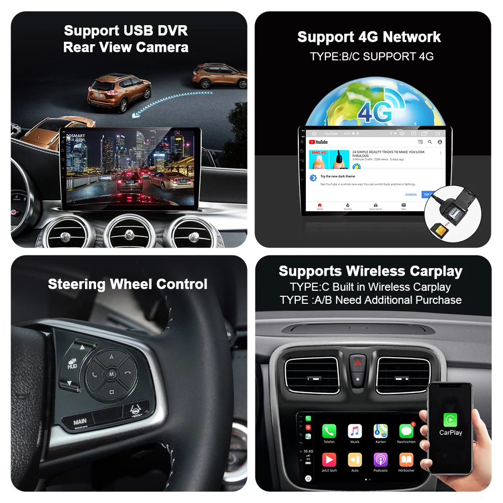 1280*720P Android 10.0 Car Radio Player For Peugeot 107 For Toyota Aygo Citroen C1 2005-2013 Navigation GPS WIFI Carplay Stereo