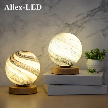 

Modern LED Moon Table Lamp Creative Bedroom Decorative Lights 12cm GlassRound Desk Lamp for Home Livingroom Moon Night Light