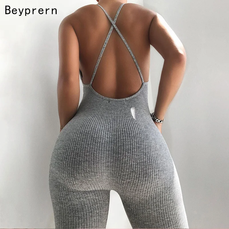 Beyprern Womens Back Cross Sexy Jumpsuit Women Fitness Bodycon Ribbed Playsuits Knitted Workout Rompers Sportwears Gym Clothes Beyprern Womens Back Cross Sexy Jumpsuit Women Fitness Bodycon Ribbed Playsuits Knitted Workout Rompers Sportwears Gym Clothes