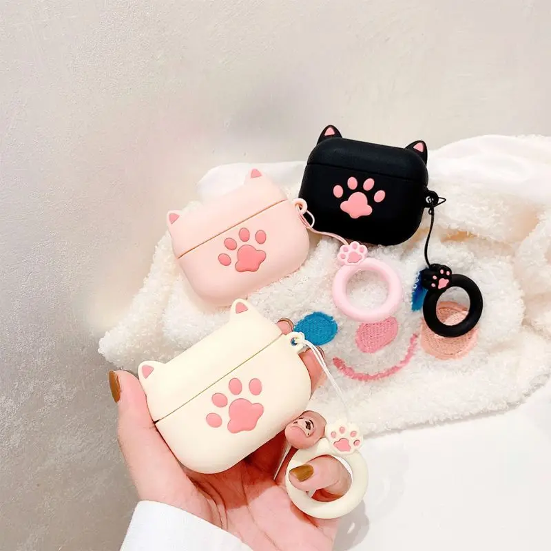 

Cat Claw Protective Cover Silicone Earphone Case with Lanyard for Airpods Pro