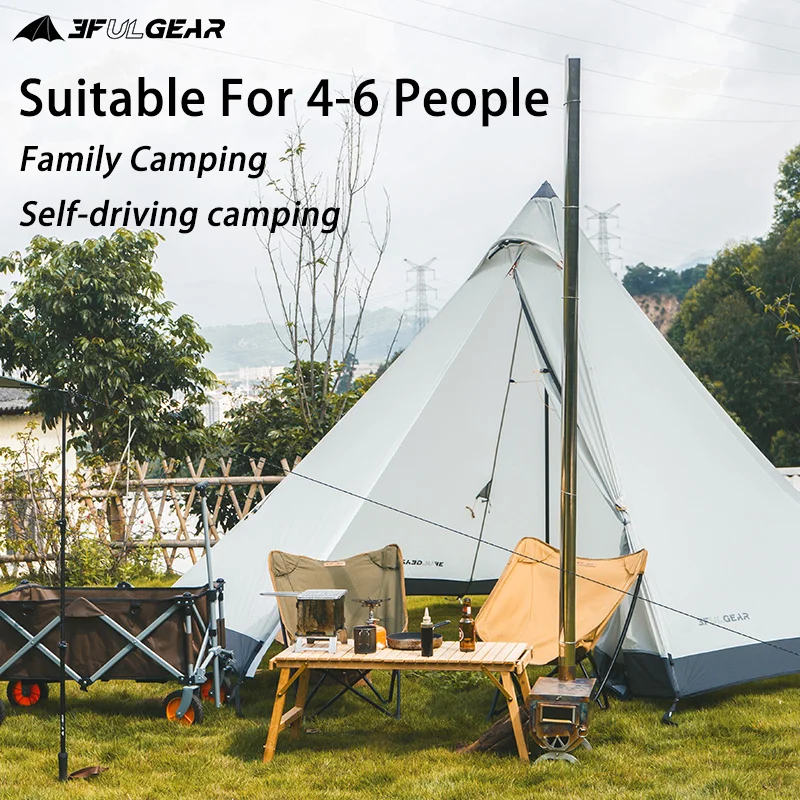 3F UL ENGRENAGE Tente Pyramide 4-6 personnes tente de Camping En Plein Air Grande Coupe-Vent Tente Familiale Étanche Tentes Glamping BuLuo