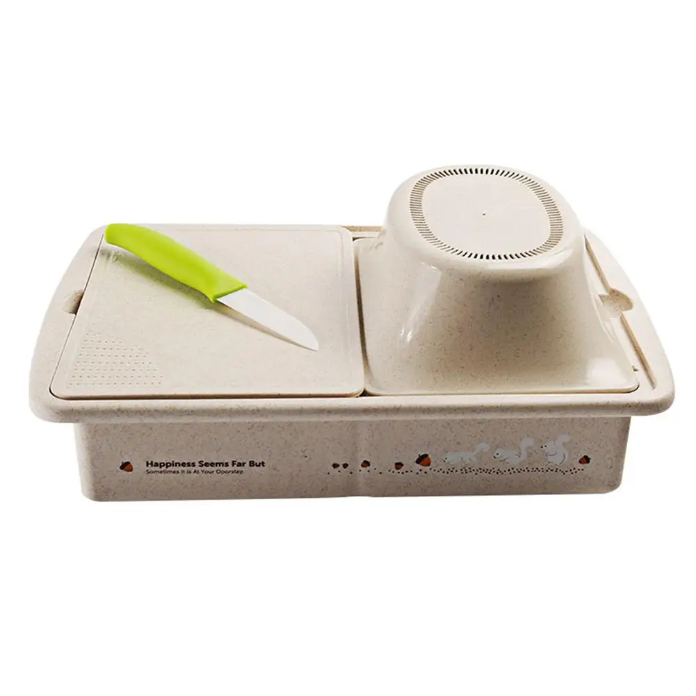 Studyset Double Layer Wheat Straw Drain Basket Rice Washer for Vegetable Fruit Washing