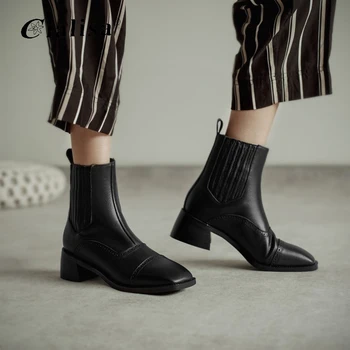 

CIALISA Ankle Boots Mid Heel New Genuine Leather Square Toe Women Shoes 2020 Fashion Autumn Winter High Quality Ladies Boots