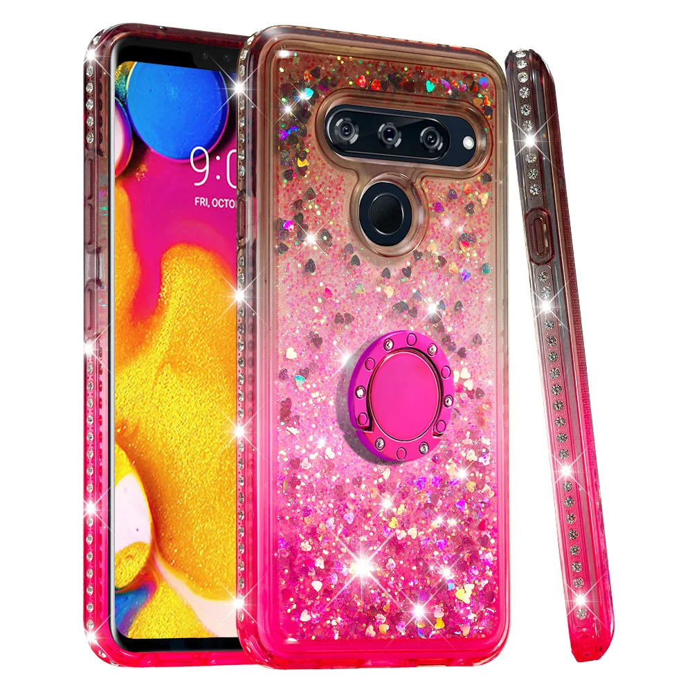 Для LG X Power3 V40 ThinQ Aristo 2 Plus Q Stylus 4 G7 ThinQ TPU Gradient Quicksand Series TPU Бампер Защитный блестящий чехол для девочек - Цвет: Gray Pink