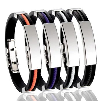 

Adjustable Personalized Stainless Steel ID Tag Women Mens Bracelets Genuine Leather Bangle Engraving Name Date Custom Gift