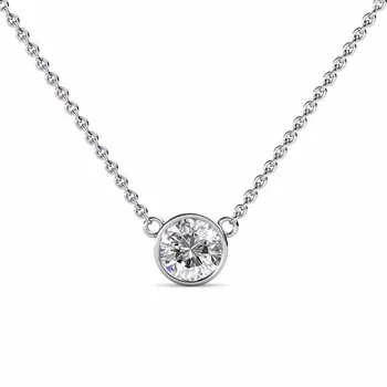 

Really 925 Sterling Silver Pendant Necklace With chain Jewelry Simple Round white Sapphire Wedding Necklace for Women girl gift