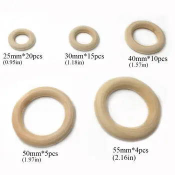 

Wooden Rings Natural Wood Rings for Craft DIY Baby Teether Pendant Connectors U50F