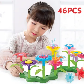 

46PCS/Set kids DIY Colorful Puzzle Multicolor Flowers Assembled Toys Spelling Garden World Toy Kit Flower Arrangement Playset