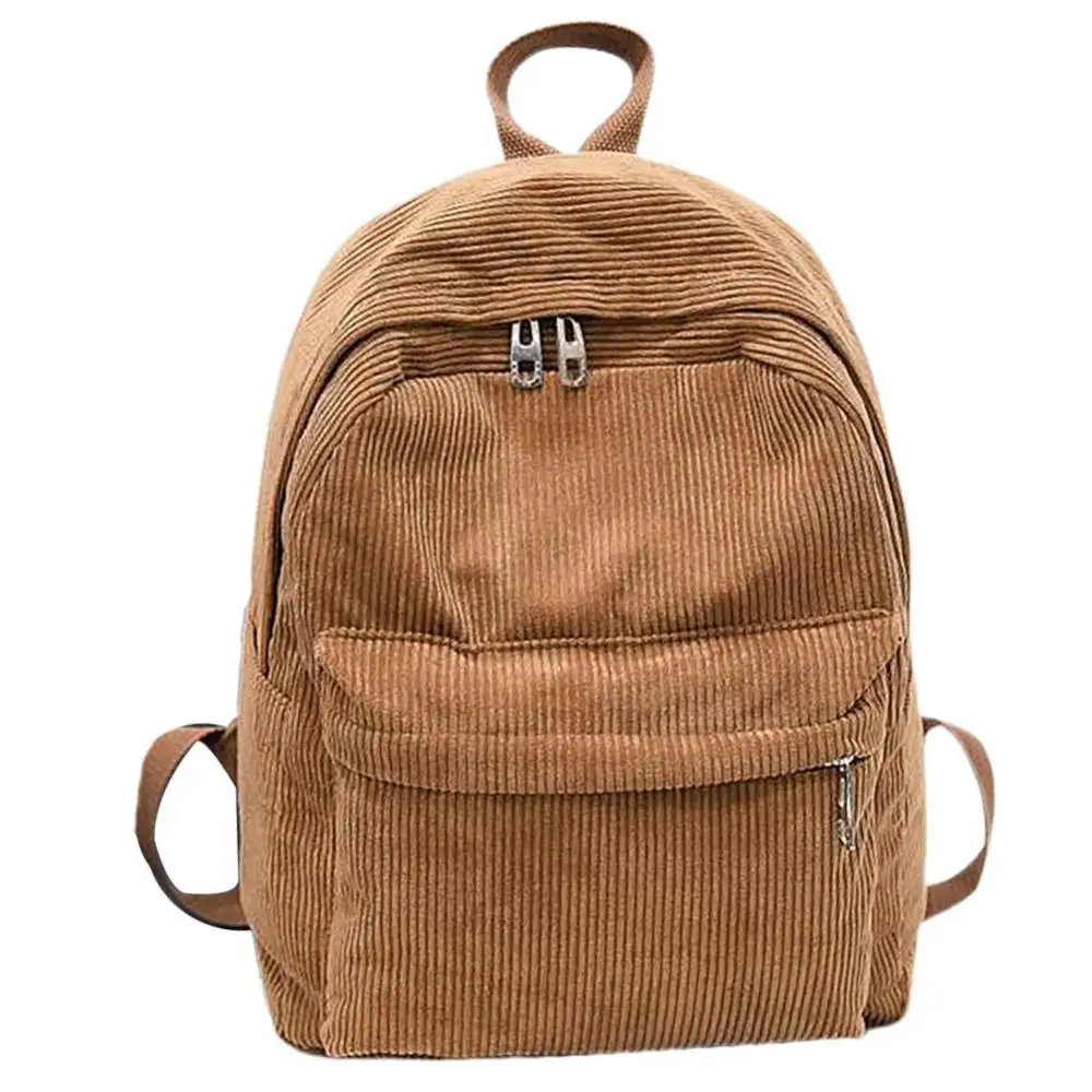 Women Backpacks Large capacity Solid Color multi pocket Zip Corduroy Large Capacity Student