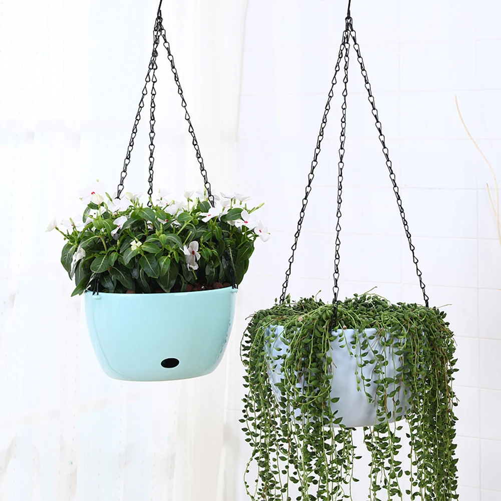 

Resin Flower Pot Basket Hanging Planters Green Plant Round Basin Flower Support Home Balcony Garden Ornament with Chain