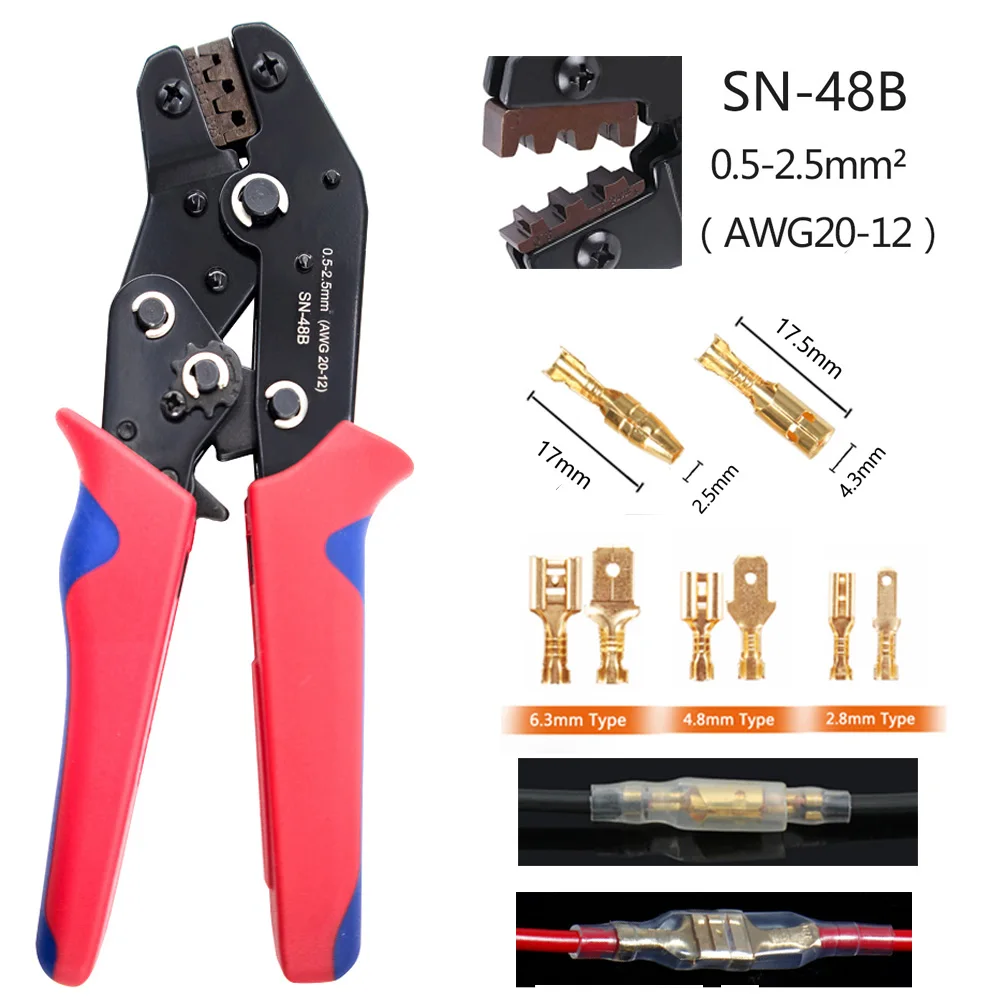 Crimping Plier Wire Crimper Male/Female Spade Bullet Connectors Terminals With Insulated Sleeves Wire Terminal Crimping Tool Kit 2