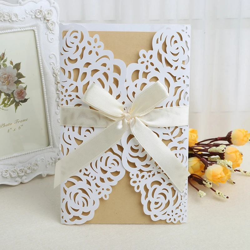  10Pcs Wedding Invitation Cards Kit with Envelopes Seals Personalized Printing D08D - 4.00036E+12