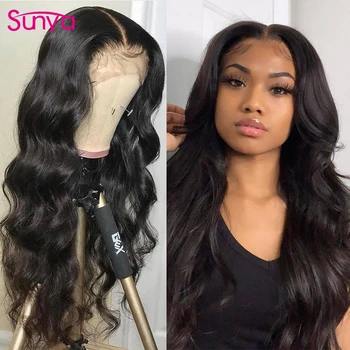 

Indian Body Wave Wigs Pre Plucked Remy Lace Closure Human Hair Wigs For Black Women 150% Transparent Lace Front Wigs Sunya