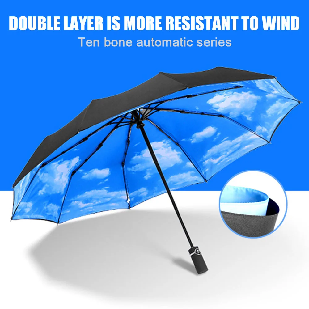 High Quality Fully-automatic Umbrella Men Rain Woman Double Layer 3 Folding Business Gift Umbrella Windproof Sun Umbrellas