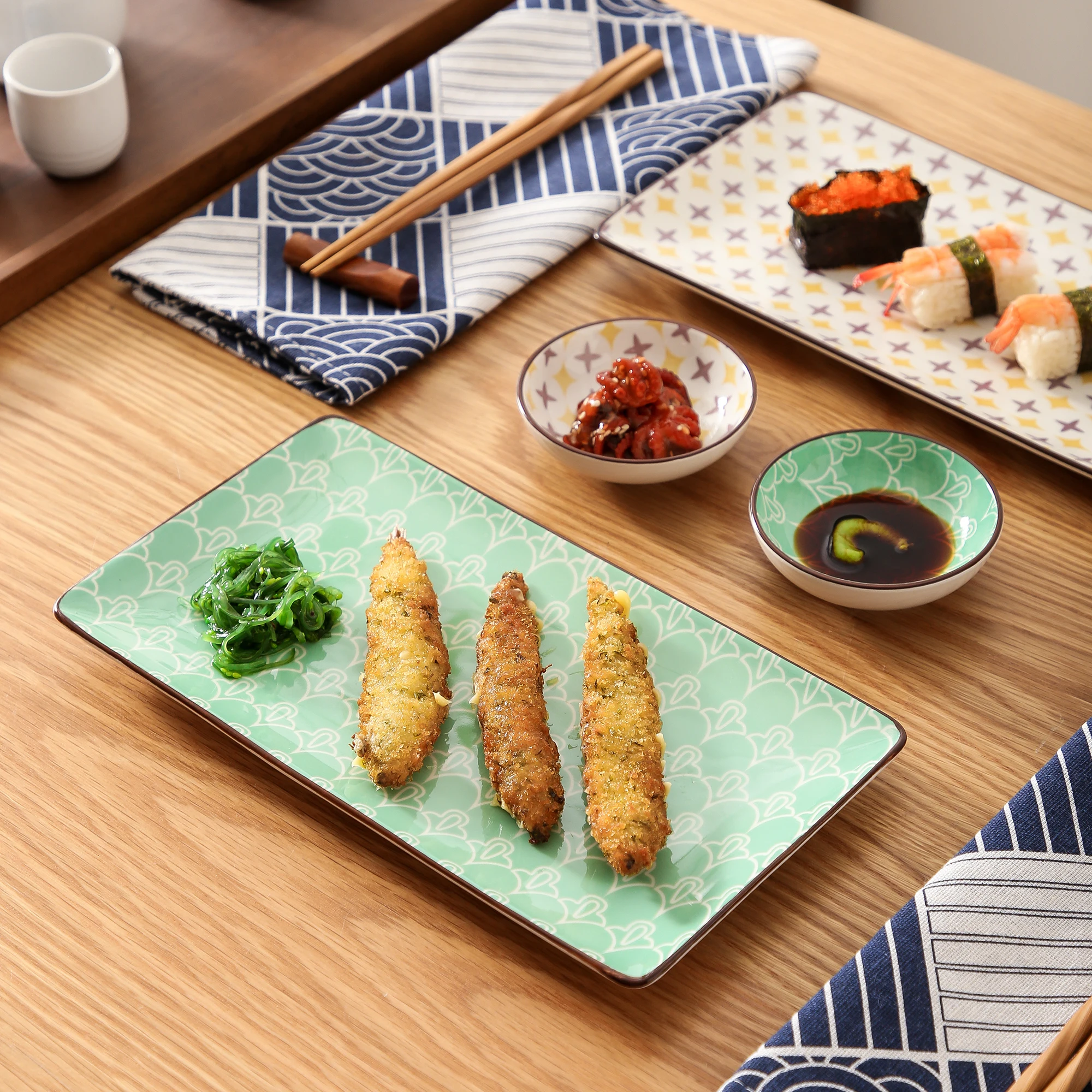 vancasso Haruka Porcelain Sushi Plate Set for 2, Japanese Style