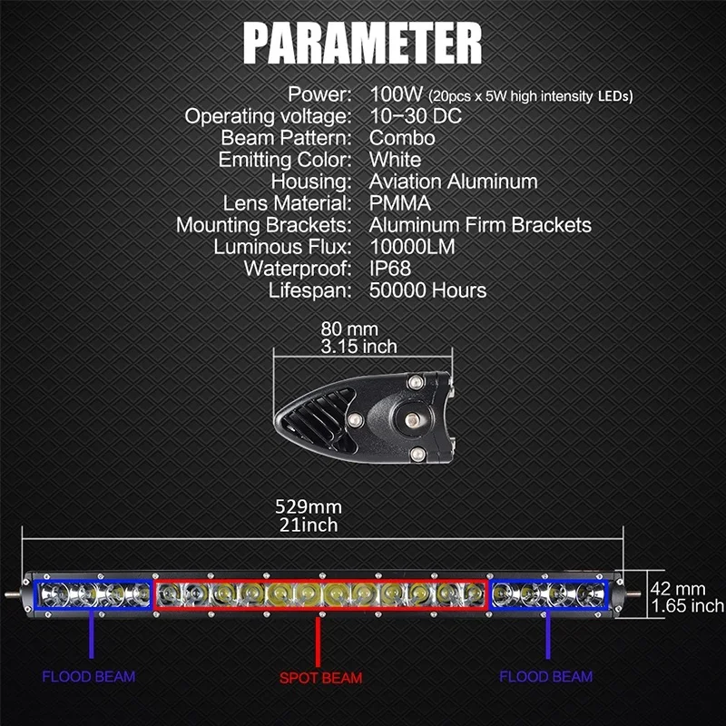 21 inch 31 inch 41 inch 51 inch single row led light bar (2)