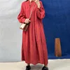 Johnature New Linen Women Embroidery Loose Dresses 2022 Autumn Vintage O-neck Full Sleeve Button Solid Color Female Dress ► Photo 2/6