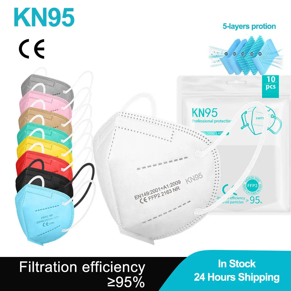 10-100 шт. маски FFP2 Kn95 mascarilla fpp2 homologada kn95 для взрослых маска лица ffp2 5 слоев KN 95 |