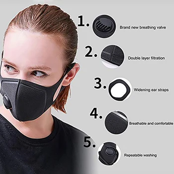 

Black Earloop Cotton Masks Unisex Black PM2.5 Dust With Breather Valve Mouth Face Mask Protection Mask