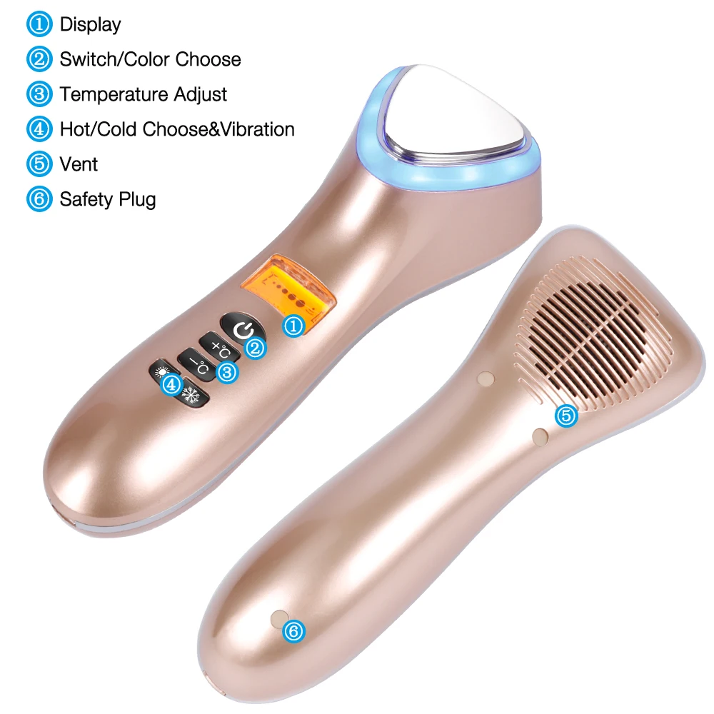  LED Hot Cold Hammer Ultrasonic Cryotherapy Facial Lifting Vibration Massager Face Body Spa Import E