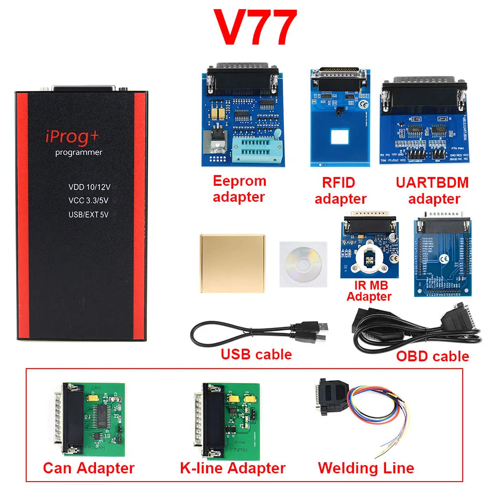 Iprog+ Iprog Pro key программист поддержка IMMO коррекция пробега сброс подушки безопасности до года Замена Carprog/Full/Digiprog - Цвет: Iprog  7 adapters