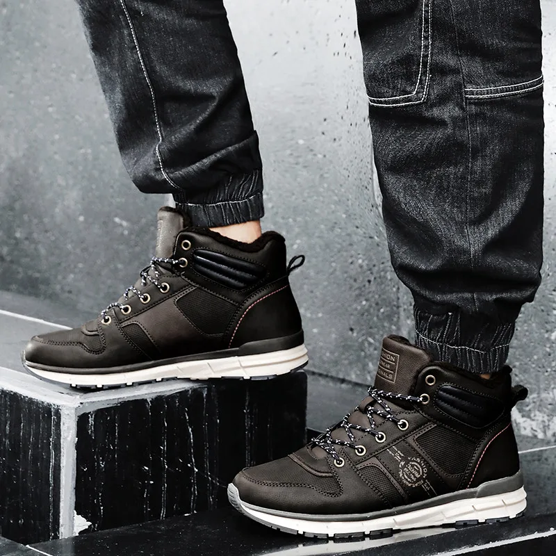 Botas tont Nis De Couro Dos Homens Botas de Neve do Inverno в форме Quente Dos Homens Rendas ATE Sapatos респиратор