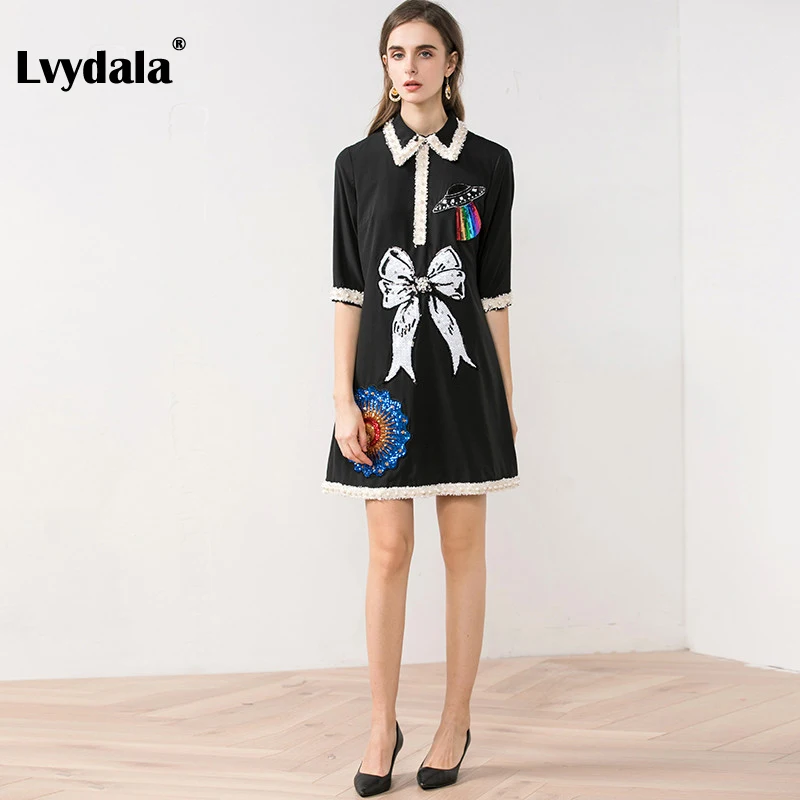 Lvydala, модное дизайнерское платье, весна-лето, женское платье, короткий рукав, Жемчужное, с блестками, элегантное, для подиума, платья